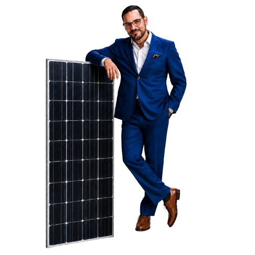 Man in suit with solar panel