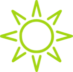 Bright green sun symbol with rays