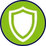 Green shield icon on circular background