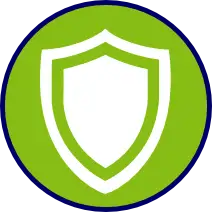 Green shield icon on circular background