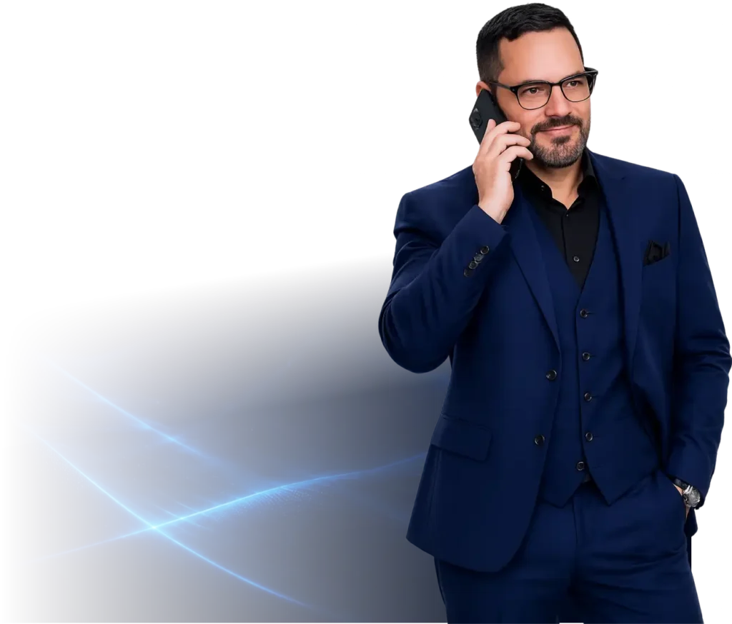 Man in suit talking on phone